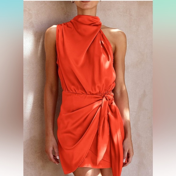 Chic One-Shoulder Orange Dress - Picture 1 of 3